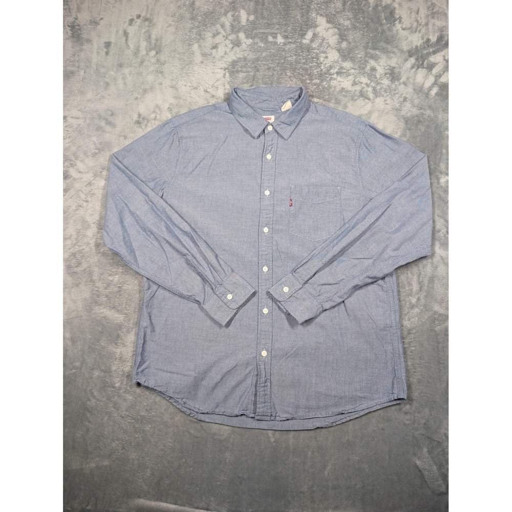 Levis Shirt Mens Large Blue Chambray Solid Cotton Long Sleeve Button Down Casual